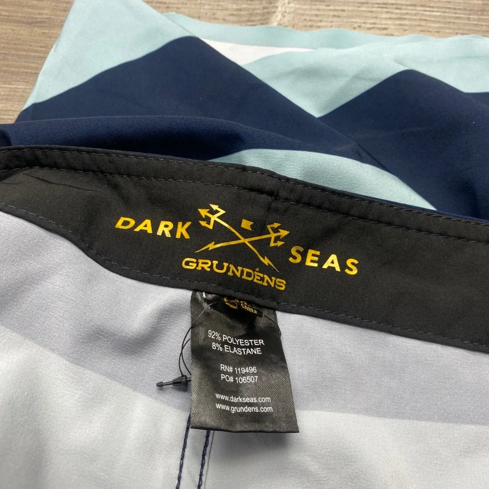 Grundens  Dark‎ Seas Board Shorts Men 40 Blue Striped Polyester Elastane Swim